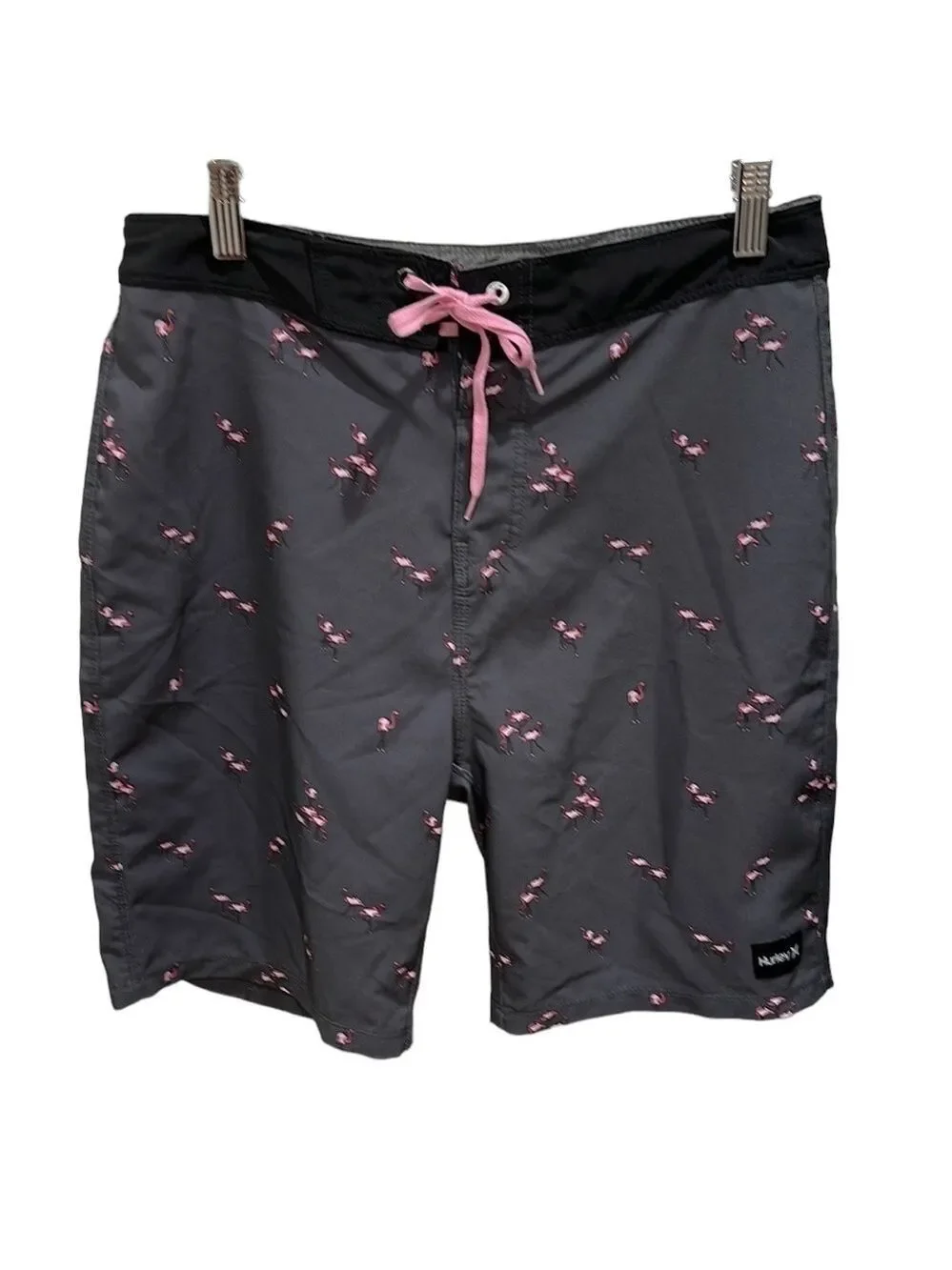 HURLEY Weekender Pink Flamingo Board Shorts Dark Stone Grey SZ 28 Men’s